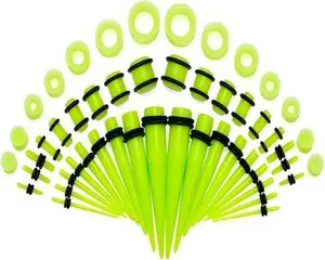 Green Acrylic Ear Stretching Kit Tapers Plugs Silicone Tunnels Gauges Expander 14G-00G Jewelry 50 Pieces Se
