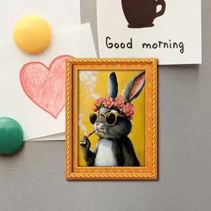 Funny Rabbit Photo Frame Refrigerator Decorating Magnet, Photo Magnets, Fun Kitchen Decor, Room Decor, Home and Office Decoration, Easter Gift for Cat Lovers