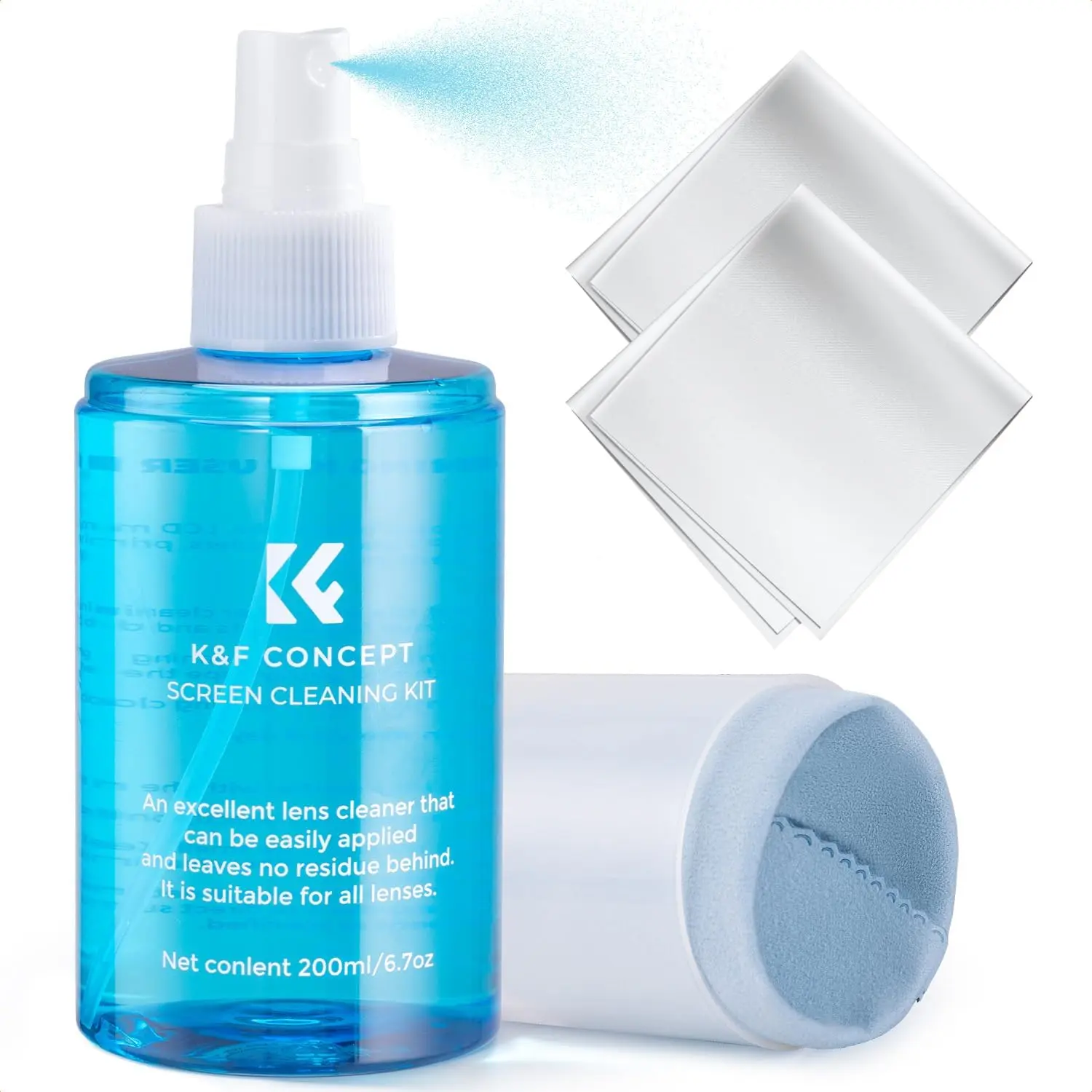 K&F CONCEPT 200ml Screen Cleaner Spray Kit, Includes 2 Microfiber Cloths for LCD Screens, Touchscreen & Electronic Devices (Smartphones, iPads, Laptops, TVs, Cameras), Includes Cloths