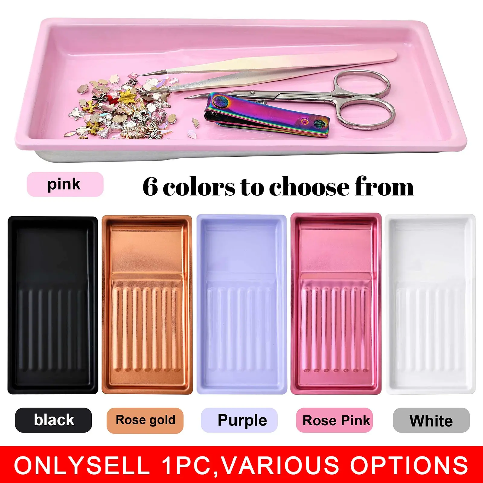Manicure Tools Square Storage Tray - Commercial/Home Use, with Organizer Slots - Easy-Clean Stainless Steel Soak Off Sterilize Cleaning Dish, Nail Jewelry Decorations And Tools Display Disinfect Save Tray