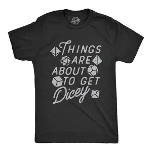 Mens Things Are About to Get Dicey T Shirt Funny Role Playing Dice Game Joke Tee for Guys Mens Funny T Shirts Cool Vintage Fashion T-Shirt Gift Classic Menswear Novelty Tees for Guys Black -