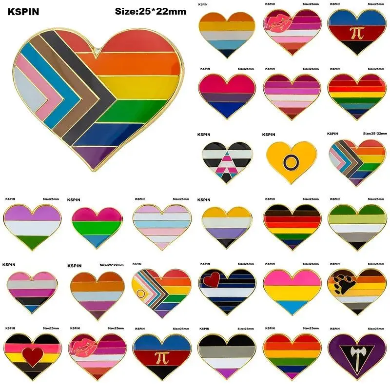 10 random rainbow pride heart-shaped badges, metal badges, decorative brooches, clothing brooches, accessories