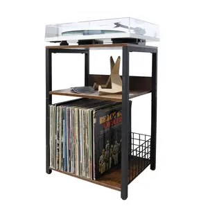 Wooden & Iron 3-layer Storage Rack, 1 Count Large Capacity Vinyl Record Storage Holder, Space Saving Floor Standing Storage Rack for Home Office