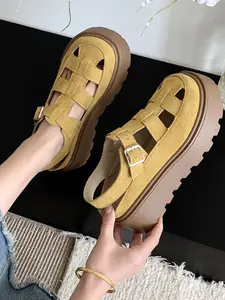 Women's Thick Sole Fisherman Sandals, Adjustable Buckle Woven Roman Flats, Casual Breathable Summer Walking Shoes, Textile Upper
