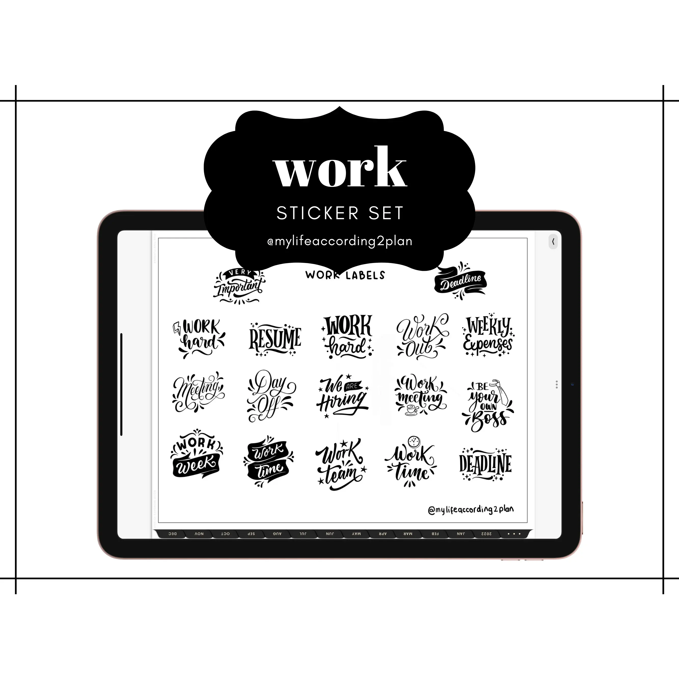 Minimalist Everyday Stickers, Work Labels Sticker Set, Digital Planner Stickers, GoodNotes 5 Elements, Precropped