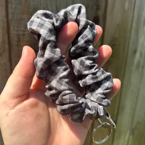 Black Plaid Scrunchie Wristlet Keychain Black Plaid Scrunchie Wristlet Keychain