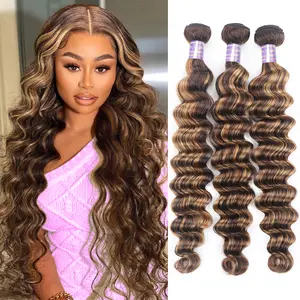 Allove Highlight Loose Deep Wave Bundles Honey Blonde Colored Human Hair Weave Bundles 1 3 4PCS Ombre Remy Hair Bundles