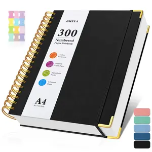 OMEYA Spiral Notebook A4 A5 with Tabs 300 Numbered Pages, 100GSM No-Bleed Thick Lined Paper, Premium Leather Hardcover Journal with Content Pages, Heavy Duty Twin-Wire Lay Flat Subject Notebooks for Work, School, College, Office, Study