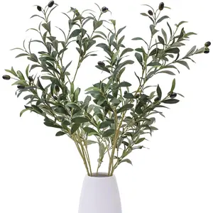 39 Inch Artificial Olive Branch Greenery Stems Fake Plants with 222 Leaves for Vase Faux Olive Branches Home Indoor 2PCS