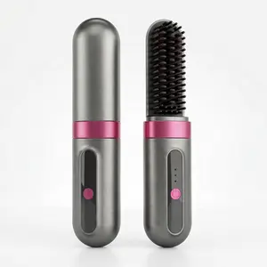 Cordless Hair Straightener Brush, 8.2in Mini Portable 2 in 1 Hair Styler for Straightening & Curling, 30S Fast Heating, 3 Temperature Settings, 48H Long Lasting Styling for All Hair Types, On-the-Go Use straightner anti-scald design volumizing blowout