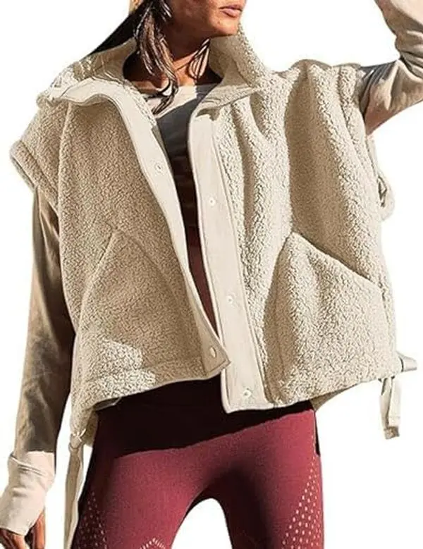 OPCAKM Women's Fuzzy Fleece Vest Oversized Sleeveless Sherpa Jacket Warm Button Down Gilet Outerwear with Pockets