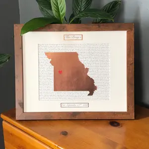 Seventh Year Wedding Anniversary Present, Personalized Copper Anniversary Gift, Year Seven Anniversary, State Outline, Wedding Song Lyrics