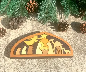 Nativity Set Silhouette Shadow Wood Puzzle Decoration Set Christmas 27 Piece Gift Wooden Religious Ornaments