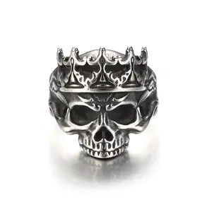 GTHIC Skeleton King Crown Stainless Steel Skull Ring for Men Women Mother's Day Gift
