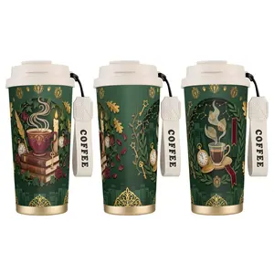 1pc Enchanted Library Coffee Cup, Whimsical Book & Tea Design, Portable Dual Drink Thermos for Cozy Reading Nooks, Keeps Beverages Hot or Cold, Ideal for Study Sessions, Quiet Reflection, or Literary Gatherings, Perfect Gift for Bookworms & Tea Lovers.