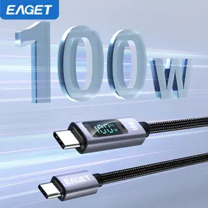 EAGET 100W Fast Charging Type-C Data Cable,Intelligent Digital Display Phone ChargingCable for Cellphone,Wear-Resistant NylonBraided Durable Data Cable for Type CCharger & Fast Turbo Charger, USB Cable,Electronic,dealsforyoudays