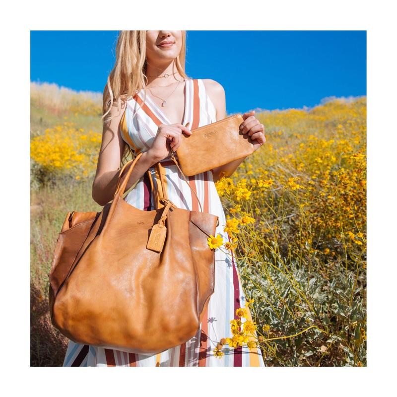 Old Trend Sprout Land Vegetable Dye Leather Tote w/ Zip Pouch