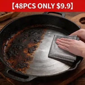 【48PCS ONLY $9.9】Best Cast Iron Cleaner | Magic Wire Cloth Wipes Rust & Burnt Grease | Heavy Duty BBQ Scrub Rags Clearance