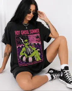 Hot Ghoul Summer Shirt Spooky Halloween Girl In Floaty, Summer Goth Summerween shirt, Summer Tank Top 250th Anniversary 4th Of July