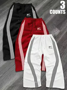 Men's Striped Print Waistband Jogger Pants, Casual Comfy Breathable Sweatpants for Daily Wear, Men's Trousers for All Seasons