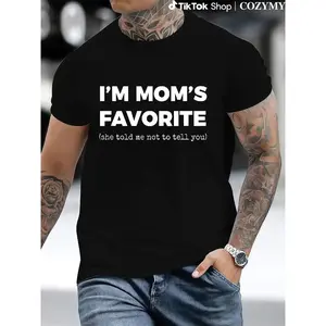 100% Cotton Funny Moms Favorite Son Daughter I'm Mom's Favorite T-Shirt   Crew Neck T-Shirt Soft Tee Casual Apparel