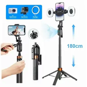 Smart Face Tracking Tripod with 2 LED Lights, Ring Lights, 360° Rotating Selfie Stick, Auto Face Tracking Phone Stand for Vlog and Live Streaming