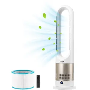 VEVOR Tower Fan Bladeless, 16 ft/s Velocity Quiet Floor Clooer Fan that Blows Cold & Heating Air, 80° Oscillating  cooler Fans with 8 Speeds, 9H Timer, Standing Fans with Remote Control for Bedroom, Office, Home