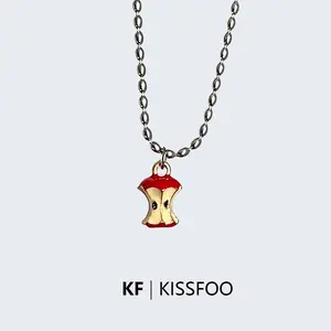 KISSFOO Y2K Apple Core Necklace for Women Cute Bitten Fruit Pendant Fashion Accessory Minimalist Chain Necklinphalt