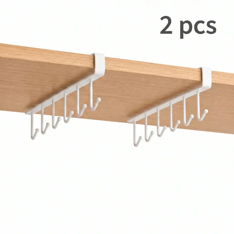 2-Pack Multi-Functional 6-Hook Kitchen & Dining Room Organizer Rack, Wall-Mounted Hook, Space-Saving Design for Cups, Mugs, and Utensils Storage Solution, Room Organization Products, House Organizer, Home Organizer Hook