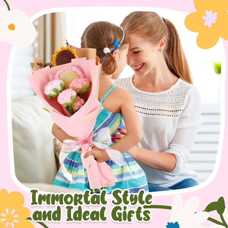 27 count Crochet Flower Bouquet , Hand Knitted Flower Bouquet Crochet Roses Sunflowers Daisies for Mom Grandma Nana Teacher Friend Women Birthday,  School (Gorgeous,Pink Series)