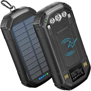 W23 Solar Power Bank 36000mAh,Solar Charger Wireless Built in 3 Cables IPX5 Waterproof Portable Solar External Battery Pack with 3 Input 4 Output 15W USB C Port Camping Flashlight iPhone Samsung Tablet Accessories Charging