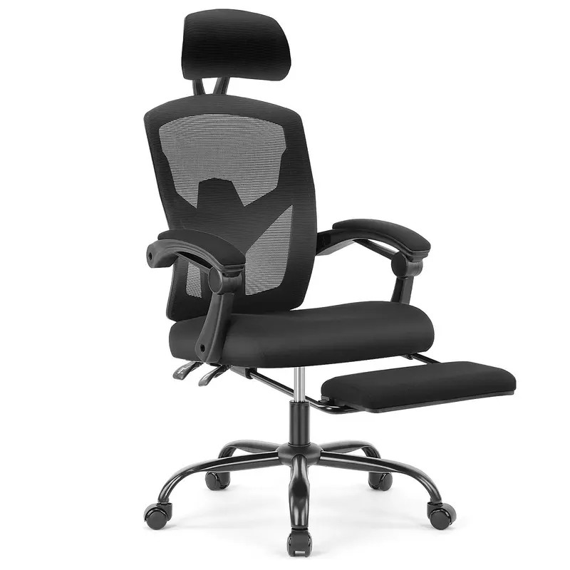 Ergonomic Breathable Mesh Office Desk Chair - 250lb Capacity, 360° Smooth Swivel, Adjustable Reclining Angle, Height, Headrest, Armrests, Footrest, Rolling Wheels, High Back Supportive Sitting, Assembly Required