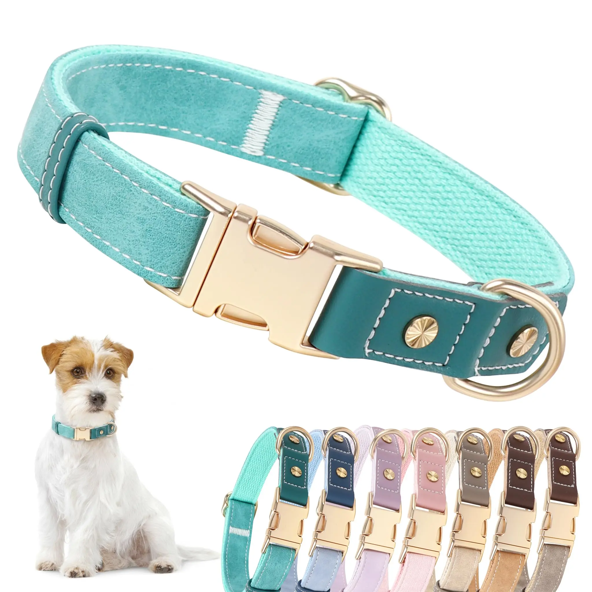 DOGWONG Classic Pink PU Leather Dog Collar for Small Dogs, Adjustable with Quick-Release Metal Buckle, Soft Nylon Lining, Easy-Clean & Comfortable Pet Collar
