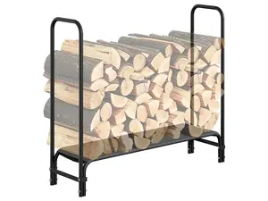 Garvee Upgraded Heavy Duty Outdoor Firewood Rack with Cover – Metal Log Holder & Stacker Organizer, Fabric Mesh Base – Ideal for Fireplace, Backyard, Patio, Camping Wood Storage – Size: 8FT