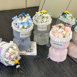 Penguin Plush Toy with Rose Bouquet, Cute Plush Toy with Artificial Flower, Soft and Cuddly Decor for Home Living Room Bedroom, Stuffed Animal Gift, Cuddly Doll Gift