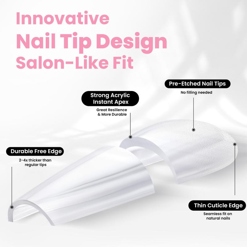 Beetles Tipex Instant Apex Nail Extension Tips Kit - with Jelly Gel Polish Base Gel Top Coat Cuticle Oil Almond Shape Thick Acrylic Nail Flat Nails Manicure Gel press ons Nail Art DIY Nails Art  Nail Glue Spring Nail Valentine Gift Flower