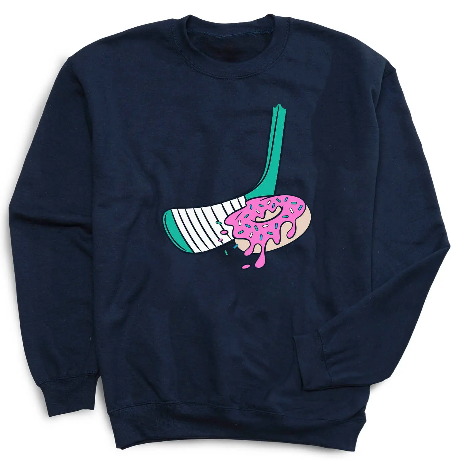Men's Donut Print Hockey Crewneck Pullover Sweatshirt, Menswear Tops, Soft Casual Style, Fabric, Round Neck, Classic, Fun Twist, Cozy Warmth