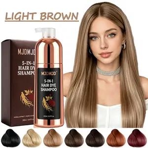 Light Brown Hair Dye Shampoo 5-in-1, Natural Hair Coloring Shampoo with Ginseng Extract for Women & Men, Herbal Gray Hair Coverage, Long-Lasting Light Brown Hair Color, 200ml (Light Brown)