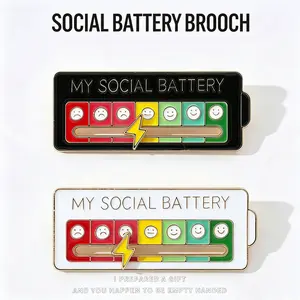 Social Battery Slider Pin - Interactive Mood Pin for Introverts, Funny Social Battery Creative Badge for Jackets & Backpacks - Novelty Accessories