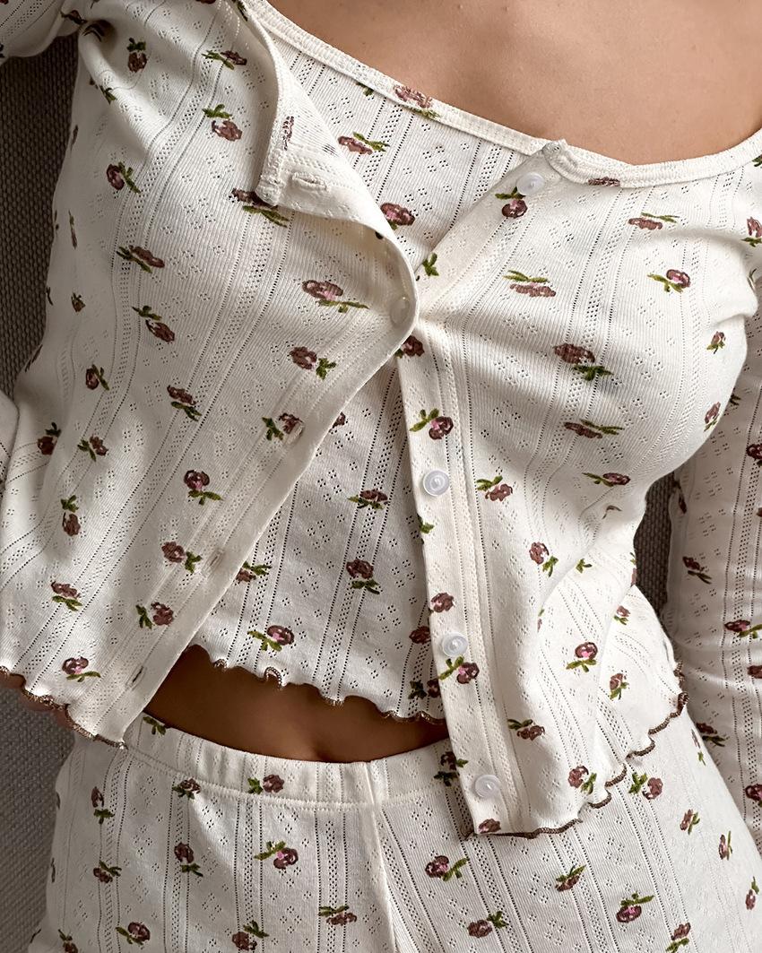Long Sleeve Vest Short Pants Women's Printed Loungewear Set