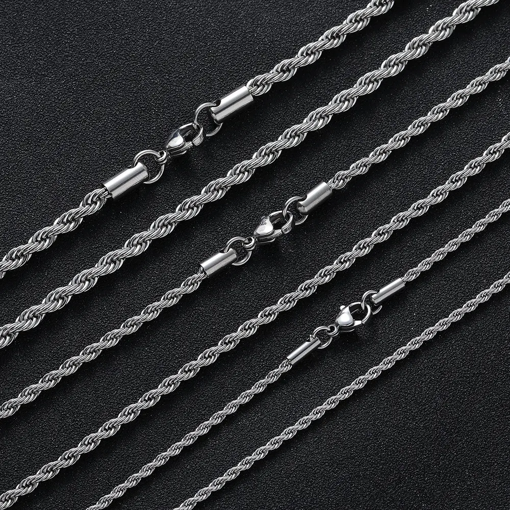 2-6MM Stainless Steel Necklace For Women Men Never Fade Waterproof Twisted Rope Chain Fashion Jewelry 16-30 inches