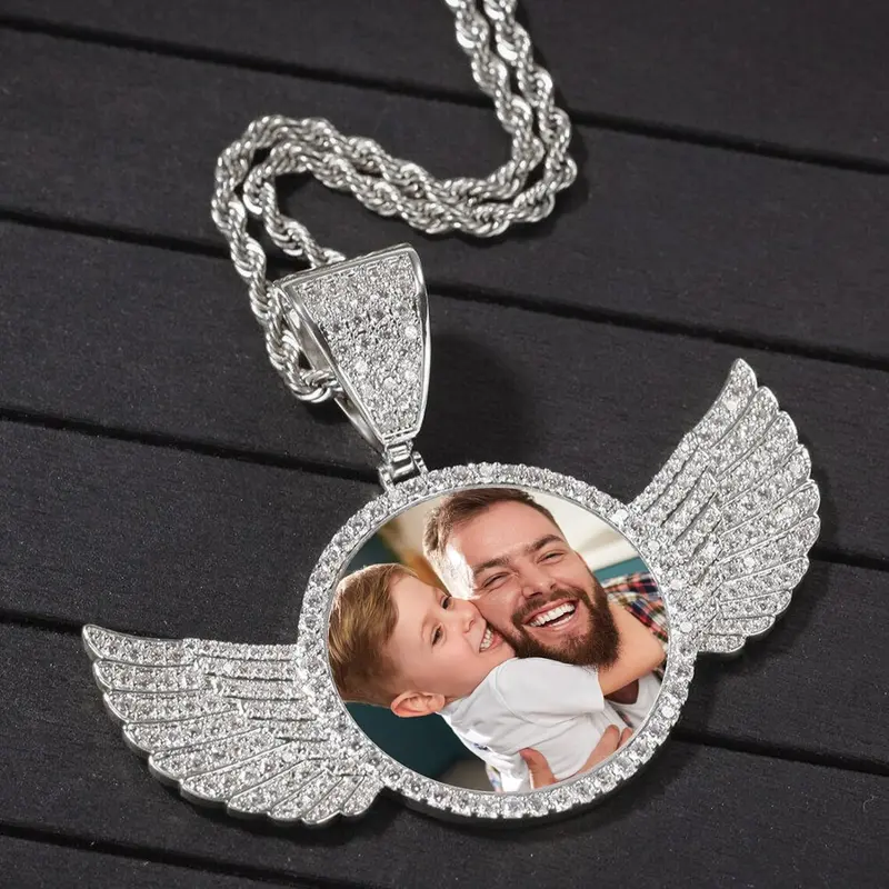 Personalized Angel Wing Pendant Necklace for Men and Women- Hip Hop Custom Jewelry for Men, Commemorate Gift