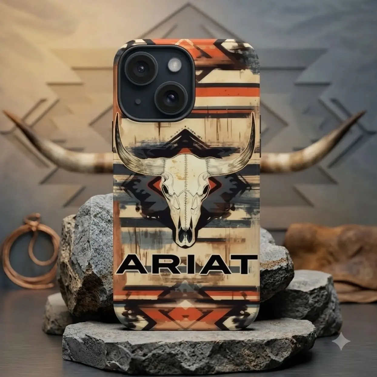 Ariat Native Bull Patterns Phone Case Compatible with iPhone 17, 16, 15, 14, 13, 12, 11, X & Galaxy