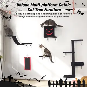 5 PCS Gothic Wall Mounted Cat Furniture, Luxury Cat Wall Furniture Set, Cat Climber, Cat Wall Shelf with Cat Tree