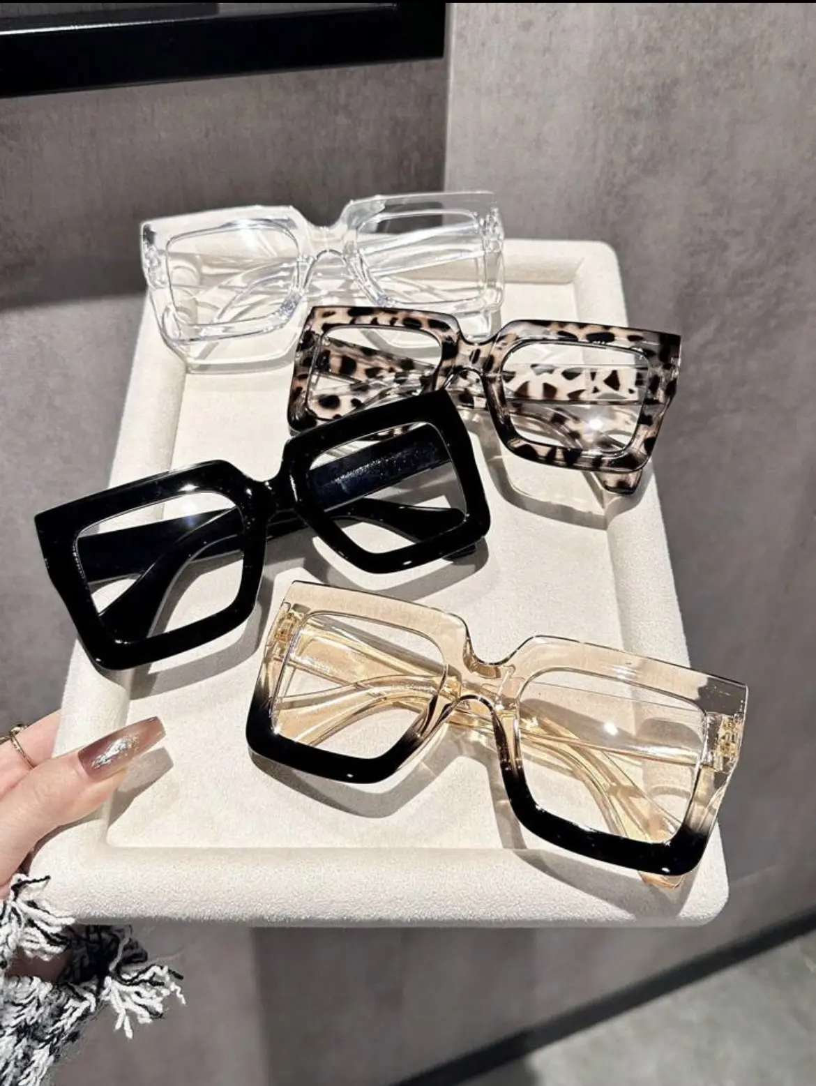 4pcs Women Geometric Large Frame Plastic Casual Style Classic Chunky Modern Simple Style Portable Glasses Combination For Driving Daily Life Reading Decoration Clear