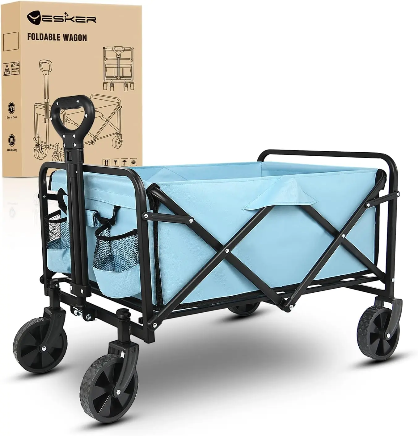 Collapsible Folding Wagon - 220lbs Heavy Duty Portable Collapsible Trolley with All-Terrain Wheels, Durable Construction, for Outdoor Adventures, Gardening - Blue Home Improvement Building Supplies Cart, Portable Collapsible Trollies