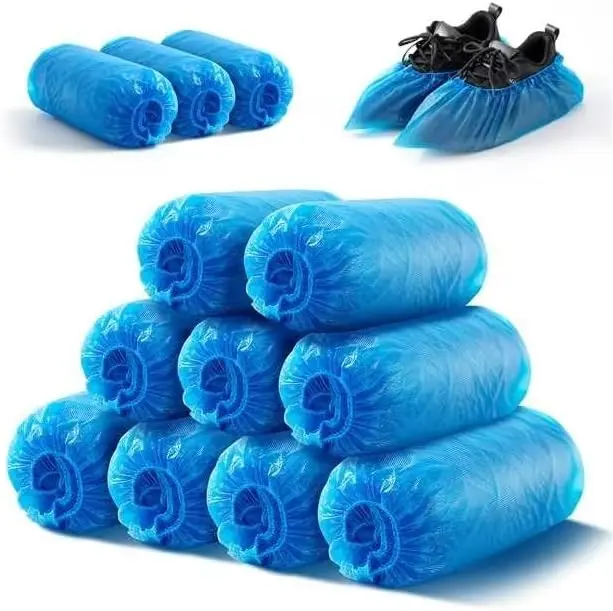 Disposable Non-Slip Waterproof Shoe Covers, 100-Pack (50 Pairs) Durable Home Care Booties, Fits up to US Men's 11 & US Women's 13, Large Blue Shoe Protectors