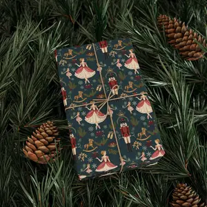 Nutcracker Wrapping Paper Elegant Ballet Christmas Tree Gift Wrap in Moody Christmas Green