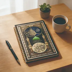 1pc Islamic Luxury Black Golden Spiral Notebook  A5 Premium Retro Design | Study Journal, Arabic Notes & Office Planner | Elegant Gift for Muslim, Students & Professionals | Office Stationery Supplies