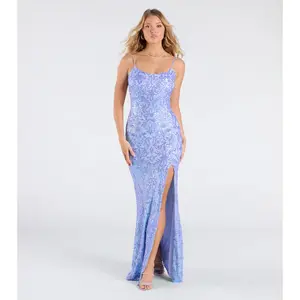Paulina Strappy Open Back Slit Sequin Formal Dress